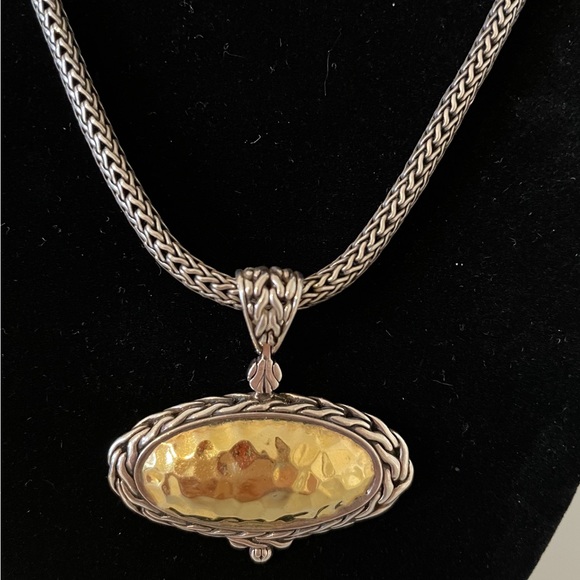 John Hardy 22K yellow gold& 925 Sterling S w Hammered 2 Tone Necklace - Picture 5 of 6